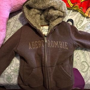 RARE! Abercrombie & Fitch Chocolate double FUR zip up Brown Hoodie